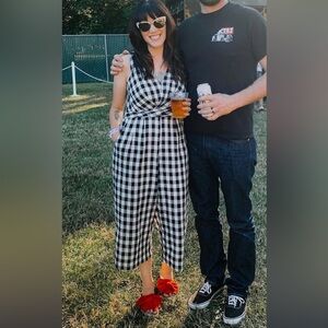 Unique Vintage / Hem & Thread Cropped Gingham Jumpsuit